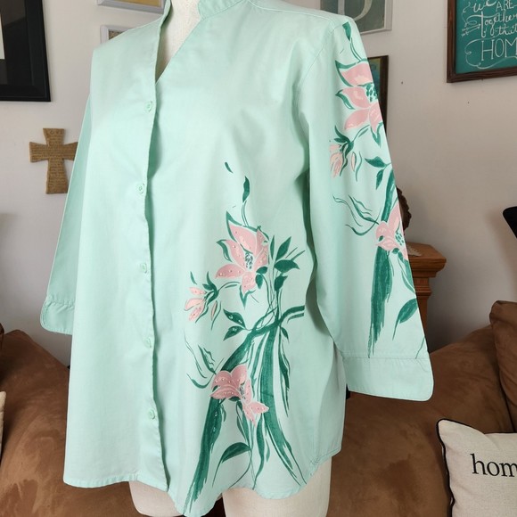 Sara Morgan Mint Green Lightweight Blouse Top Size L - Picture 3 of 5